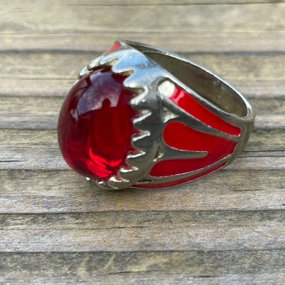 Men Rings Fashion Jewelry Faux Red Stone Silver Tone Unisex Rings Size 10.5 - Picture 2 of 12